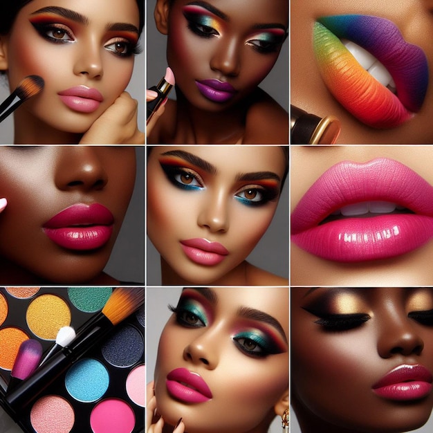 El collage de fotos de maquillaje