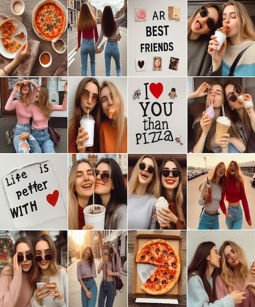 Foto un collage de fotos con las palabras que te gustan mejor pizza