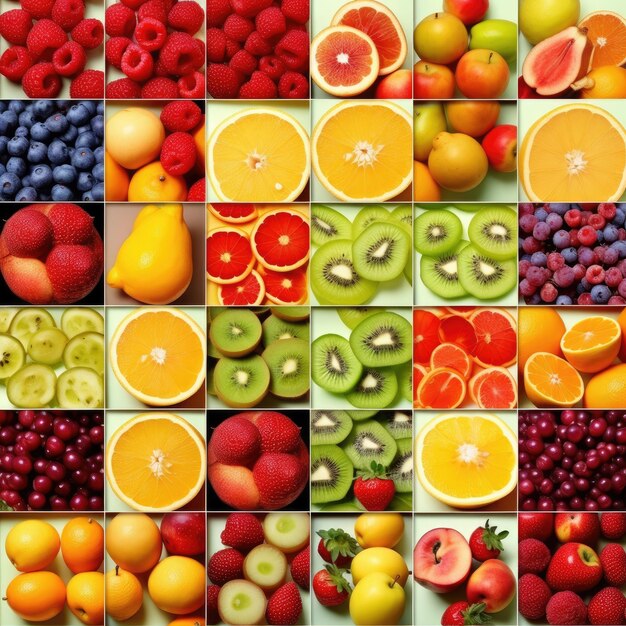 collage de frutas de aspecto sabroso y colorido