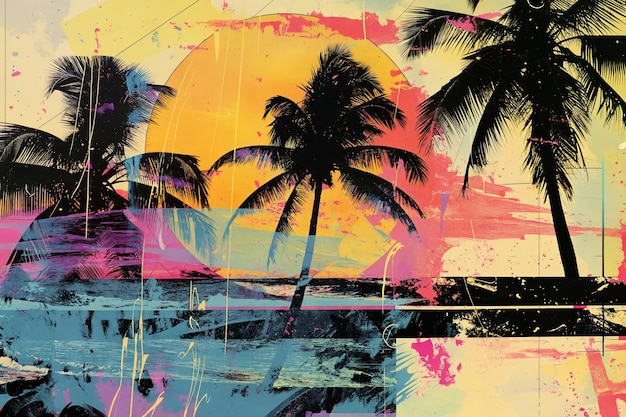 Foto el collage grunge con las palmeras