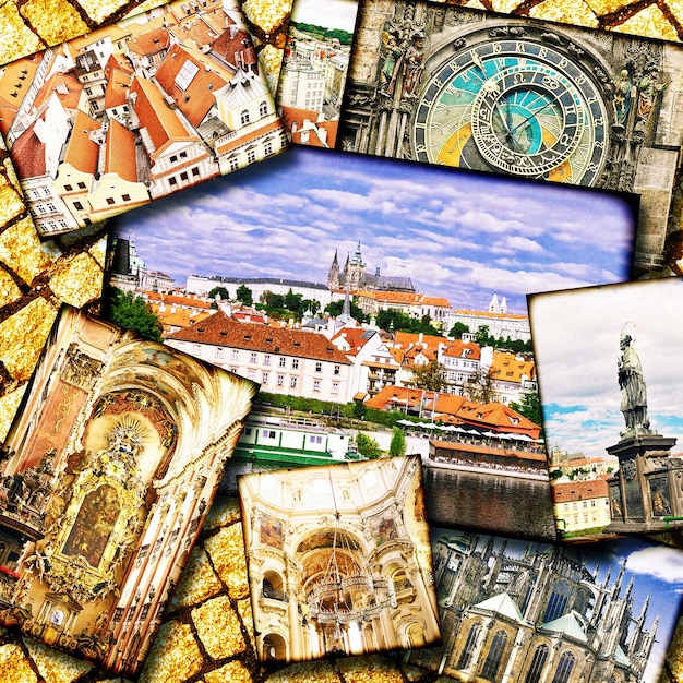 Collage de la hermosa Praga. República Checa.