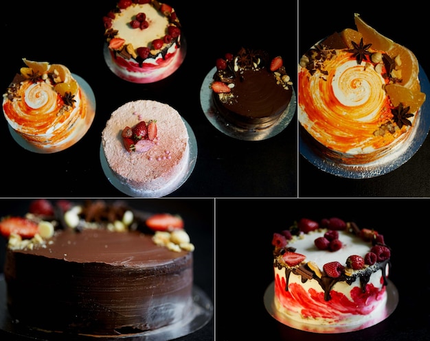 Un collage de hermosos y deliciosos dulces Tortas Obras de arte culinario