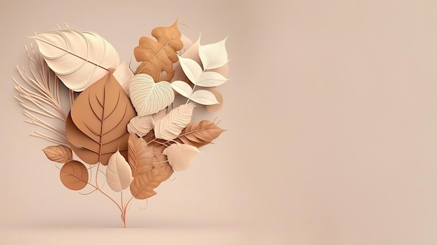 Collage de hojas de otoño en forma de corazón de fondo pastel suave con espacio para texto Generar