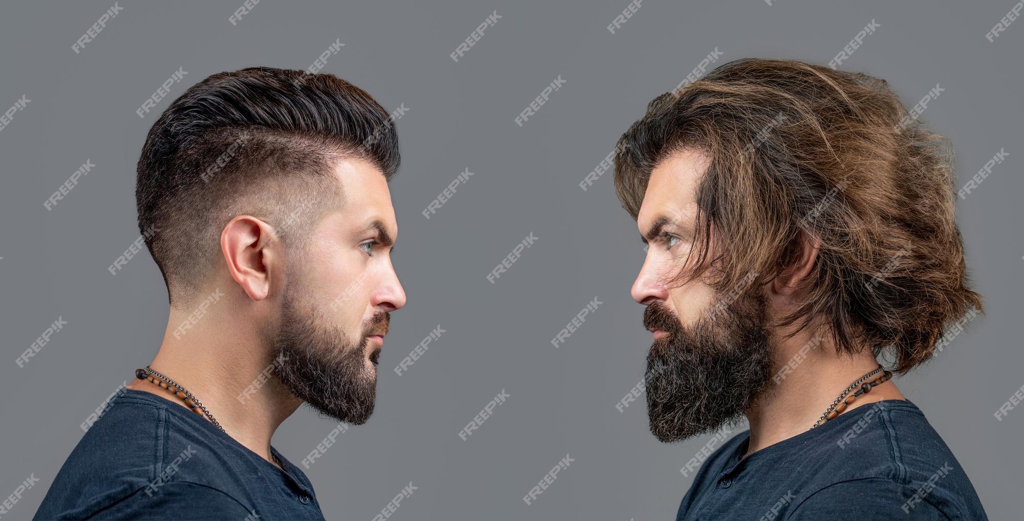 Collage hombre antes y después de visitar la barbería diferente corte de  pelo bigote barba comparación de belleza masculina afeitado peinado barba  afeitada antes después barba larga estilo de cabello estilista | Foto  Premium