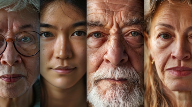 Foto un collage de individuos de diferentes grupos de edad todos beneficiándose de la curación y el envejecimiento