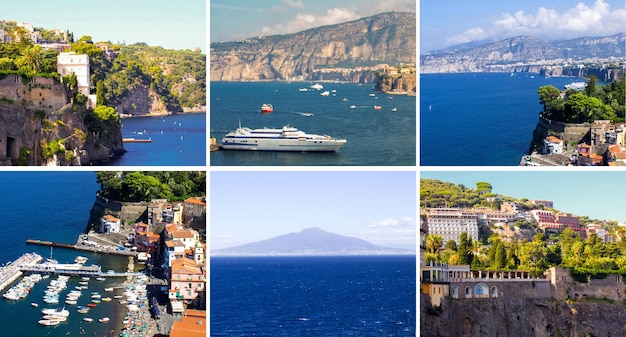 Collage de Italia Vista panorámica de Sorrento en el día de verano