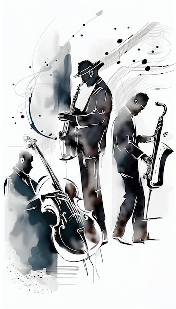 Collage de jazz en blanco y negro de Generative AI