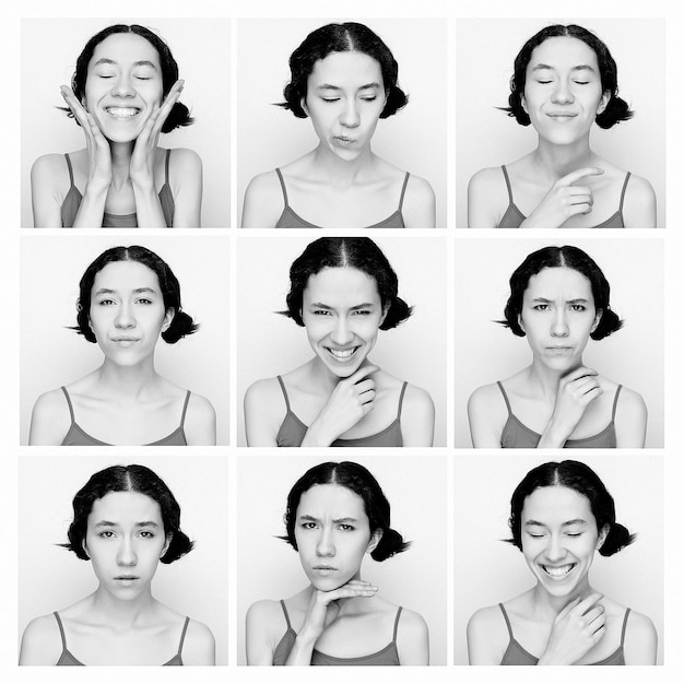 Collage de la misma mujer haciendo diferentes expresiones