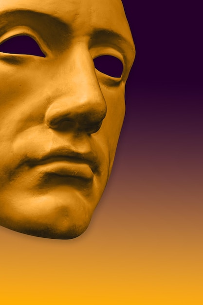 Collage mit antiker Skulptur des menschlichen Gesichtes der Maske im Pop-Art-Stil Modernes kreatives Konzeptbild mit antikem Statuenkopf Zine-Kultur Poster für zeitgenössische Kunst Funky Punk-Minimalismus Ungewöhnliches Design