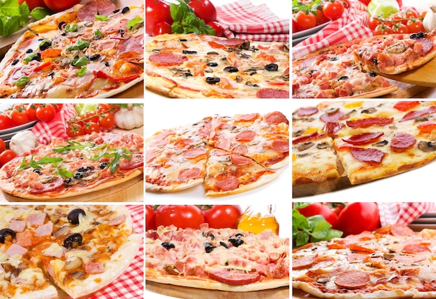 Collage mit verschiedenen Pizzas