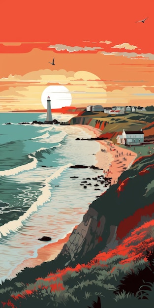 Collage en Montauk Nueva York Imagen vectorial con detalles intrincados