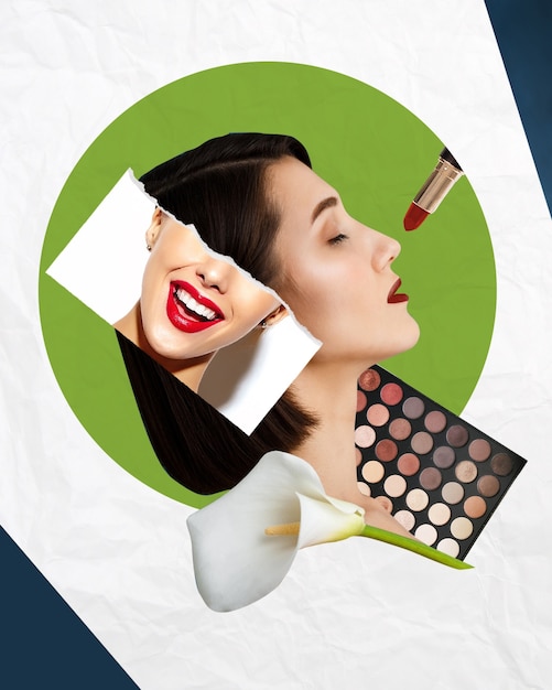 Collage de mujer y maquillaje