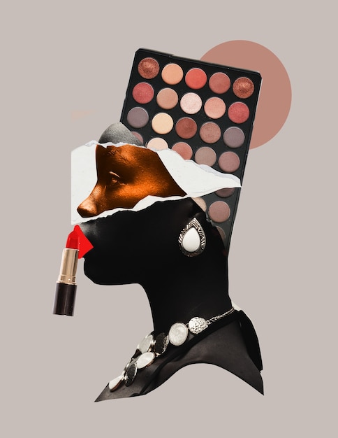 Collage de mujer y maquillaje