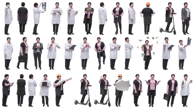 Collage de una mujer en pleno crecimiento mostrando muchas profesiones