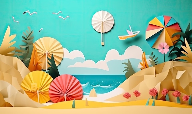 Collage de papel artístico que captura la esencia de las vacaciones de verano Creación con herramientas de IA generativa