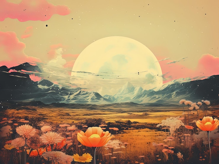 collage de papel vintage con paisaje emocional estilo retro de impacto