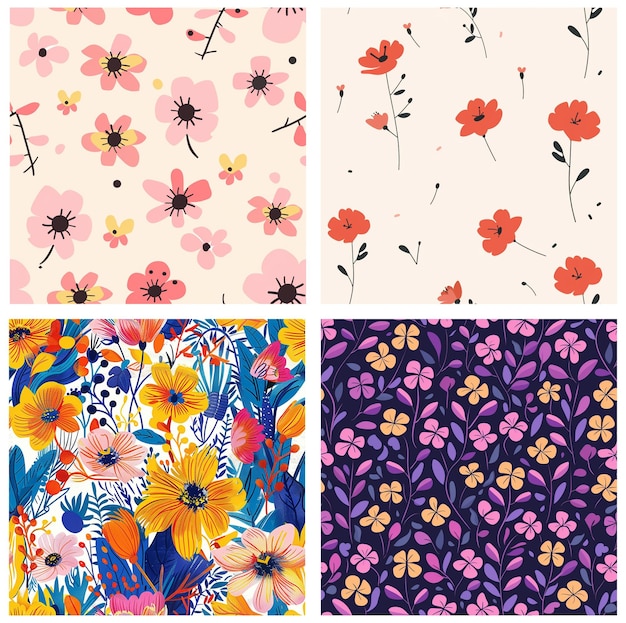 un collage de patrones de flores una colección de patrones florales