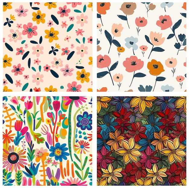un collage de patrones de flores una colección de patrones florales