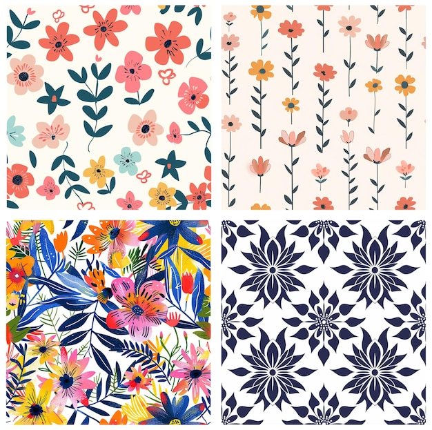 un collage de patrones de flores una colección de patrones florales