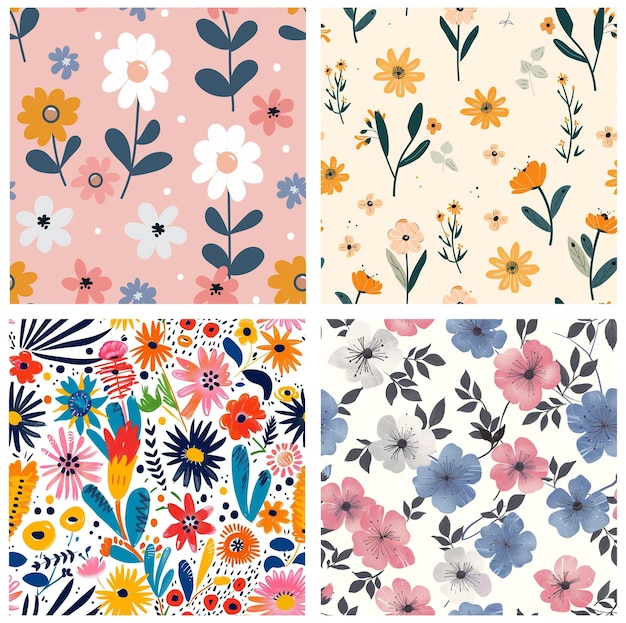 un collage de patrones de flores una colección de patrones florales