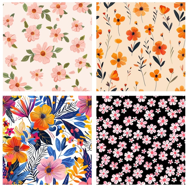 un collage de patrones de flores una colección de patrones florales