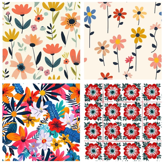 un collage de patrones de flores una colección de patrones florales