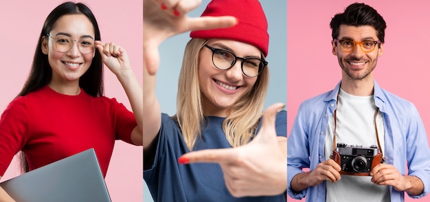 Foto collage de personas con gafas