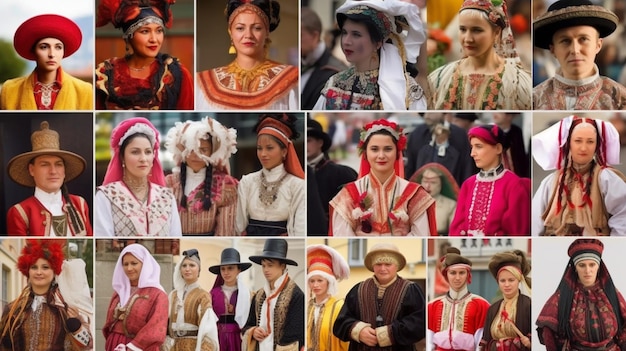 Foto un collage de personas con trajes tradicionales.