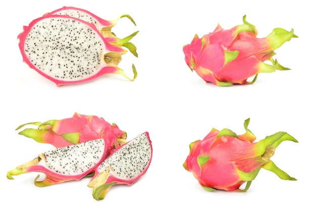 Collage de pitaya en un trazado de recorte de fondo blanco