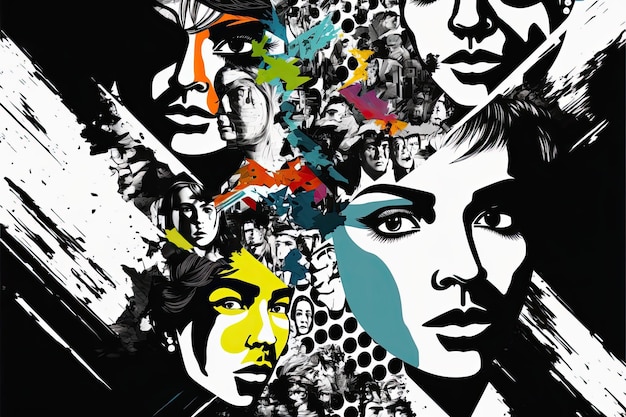 Collage de retrato femenino con color Mujer empoderada Gnerative AI