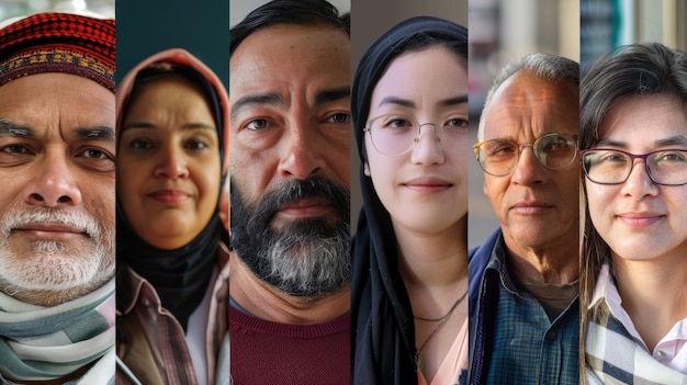 Un collage de retratos de personas de diferentes etnias y grupos de edad diversidad en la comunidad