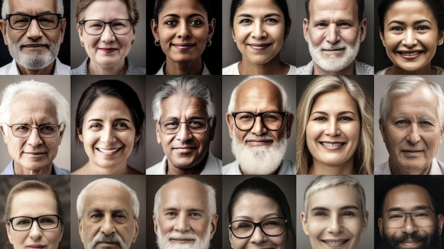 Foto collage de retratos de personas de mediana edad de raza mixta