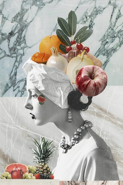 Collage Vintage-Küchencollage und Mischmedien-Kunstcollage mit weiblicher Illustration
