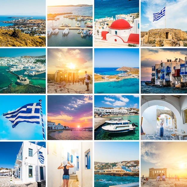 Collage de vistas y escenas de grecia