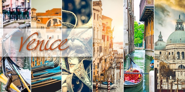 Collage de vistas y escenas de venecia italia