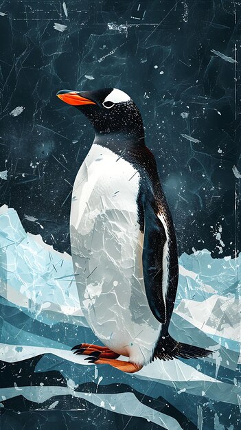 Collage von Pinguine mit Eistextur Collage Frosty Effect Schwarz und eisig Poster Flyer Konzeptstil