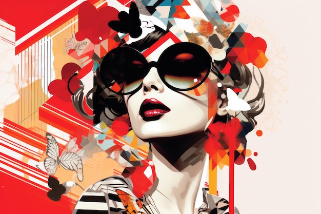 Collagestyle-Vektorkomposition mit Frauengesicht in Sonnenbrille Schönes Illustrationsbild