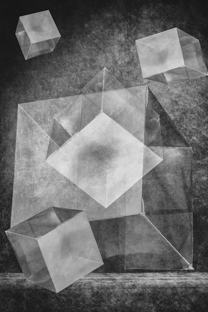 Collaje abstracto en blanco y negro con formas geométricas