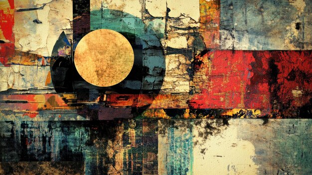 Collaje abstracto con formas geométricas y fondo texturizado