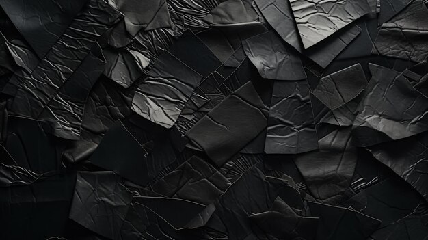 Collaje de arte abstracto de papel blanco y negro con piezas de cuero rasgadas