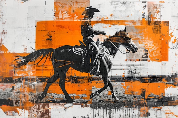 Collaje de arte contemporáneo del animado rodeo de Texas