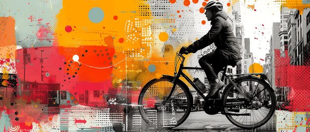 Foto collaje de estilo de vida de ciclismo urbano de moda
