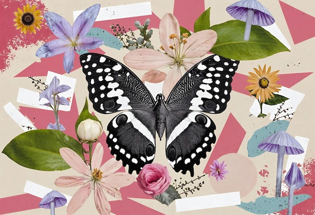 Collaje de mariposas en diseño floral
