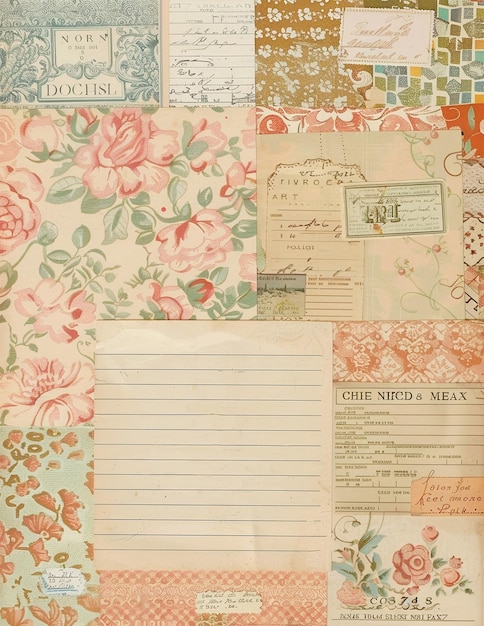 Collaje de papel floral antiguo con rosas