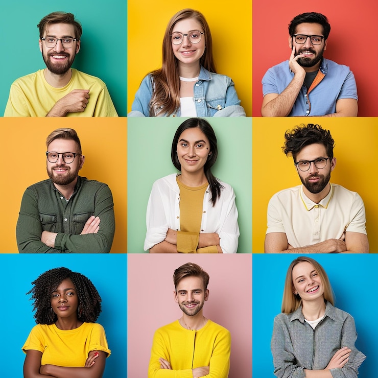 Foto collaje de retratos de personas personas reales collaje de fotografía
