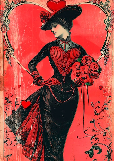 Collaje de tarjetas vintage para el Día de San Valentín con personas enamoradas