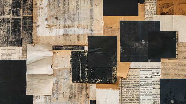 Collaje vintage con recortes de periódicos y papeles con textura