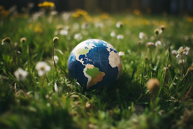 Collar de globo terráqueo en el suelo que simboliza el Día de la Tierra y la protección de la ecología IA generativa