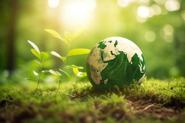 Collar de globo terráqueo en el suelo que simboliza el Día de la Tierra y la protección de la ecología IA generativa