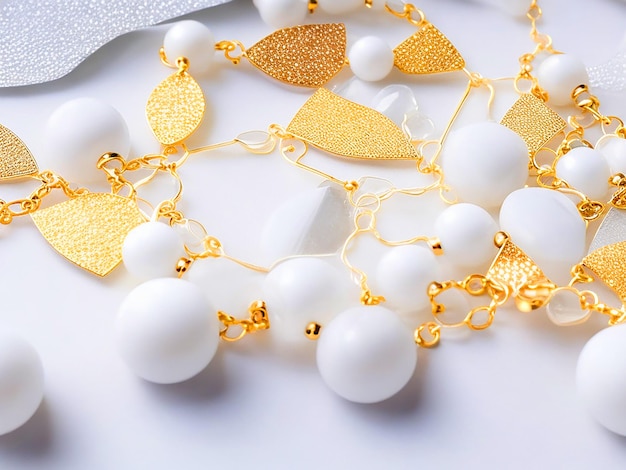 Collar de invierno de dos hilos de época Perlas opacas blancas como la nieve Espaciadores de tonos de oro Perlas de vidrio de leche